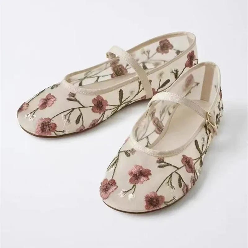 Ethnic Fashion Brand - ตาข่ายปัก Leisure Ballet Flats ผู้หญิง Breathable