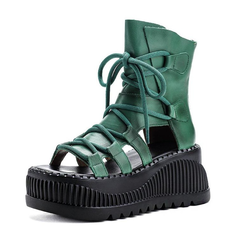 Ethnic Fashion Style - 8 ซม.วัวแท้หนังข้อเท้า Booties ผู้หญิง Hollow Peep