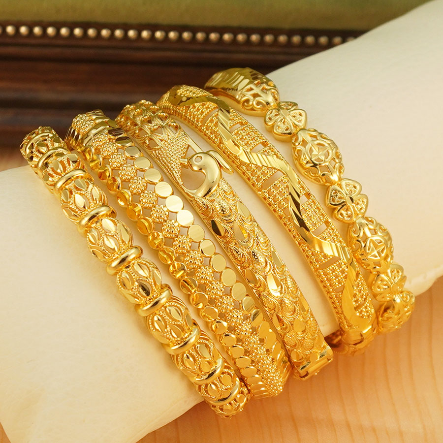 Ethnic Fashion In Dubai - ชุดกำไลข้อมือลายแกะสลักนกยูงสีทอง 1 ชิ้น สำหรับผู้หญิง กำไลแบบเปิดลายฉลุสไตล์วินเทจ ของขวัญเครื่องประดับงานแต่งงานสไตล์ชาติพันธุ์ดูไบแอฟริกัน