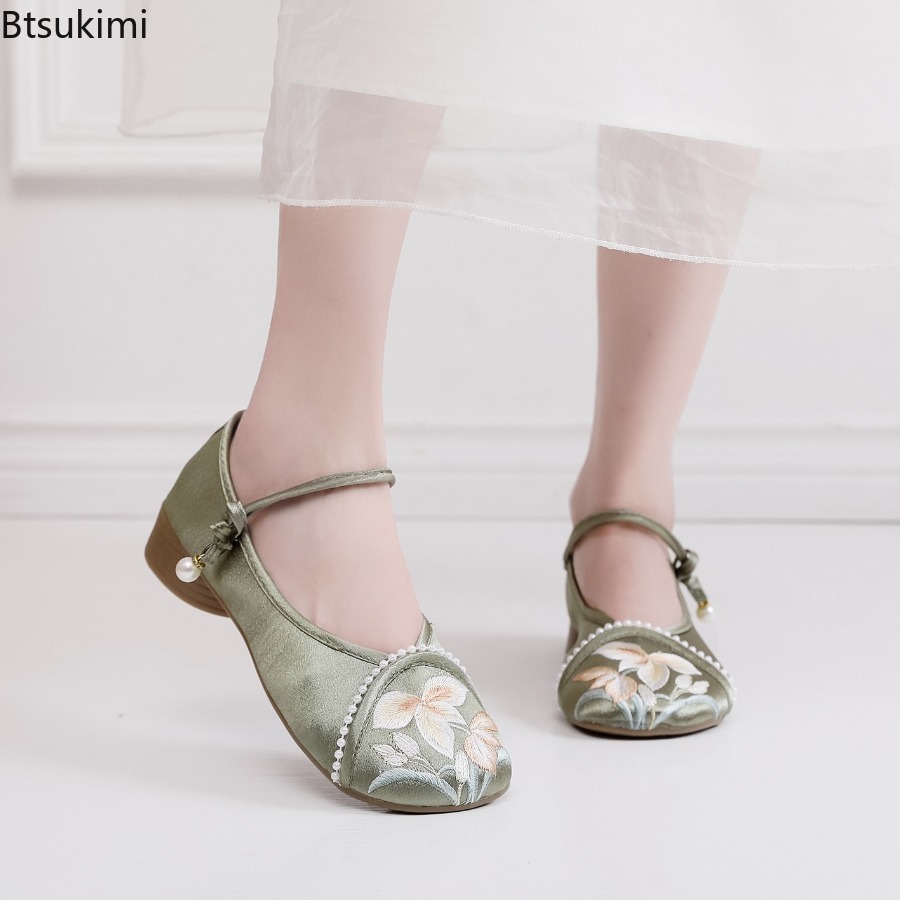 Ethnic Fashion Style - แฟชั่นปักลายสไตล์จีนรองเท้าส้นเตี้ยผู้หญิงรองเท้าลำลองสุภาพสตรีรองเท้าเดี่ยวสไตล์ชาติพันธุ์กี่เพ้าฮันฟู่รองเท้า