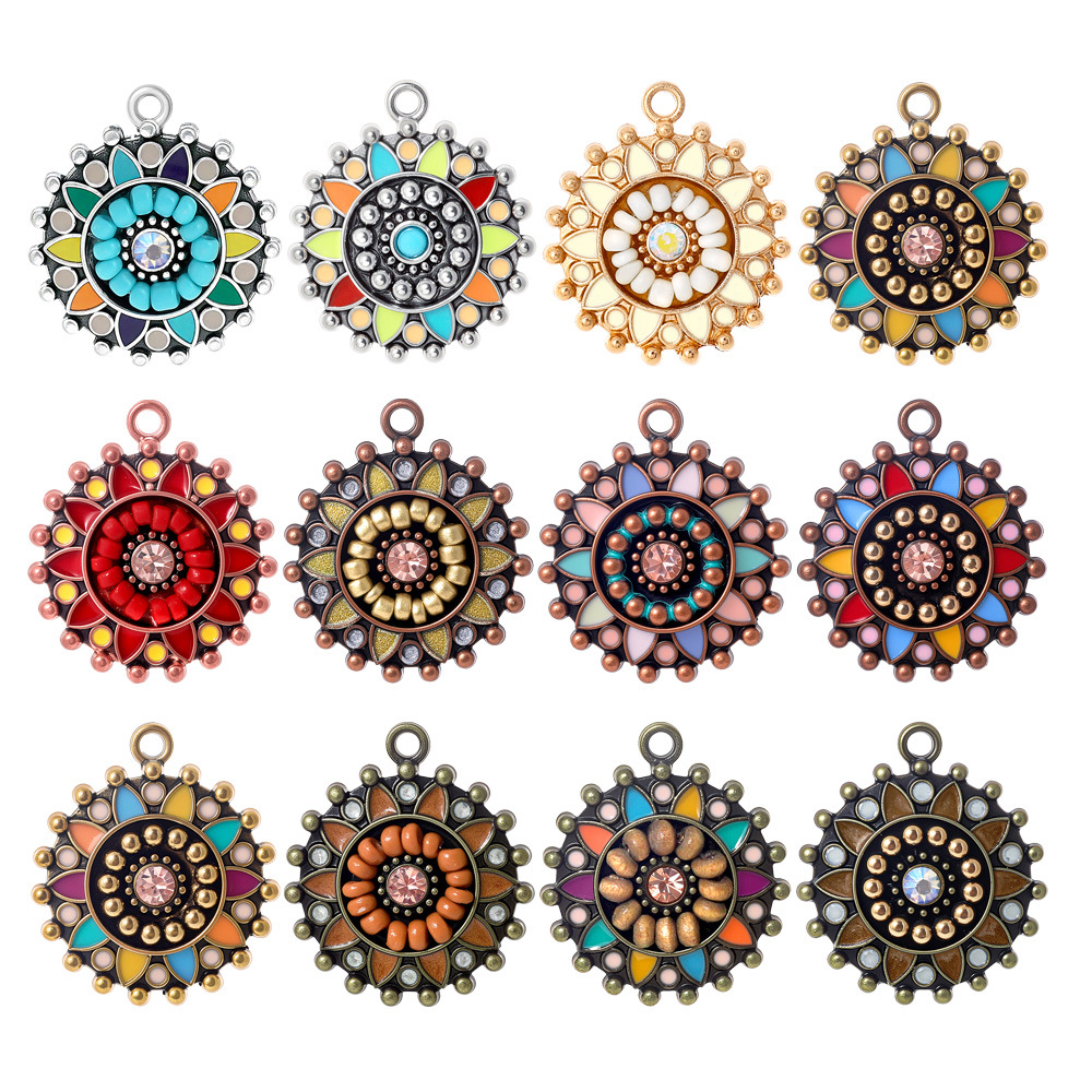 Ethnic Fashion For Ladies - จี้ห้อยทรงกลมเคลือบสีสไตล์โบฮีเมียนวินเทจ สำหรับทำเครื่องประดับ DIY ต่างหู สร้อยคอ และอุปกรณ์เสริมสำหรับผู้หญิง