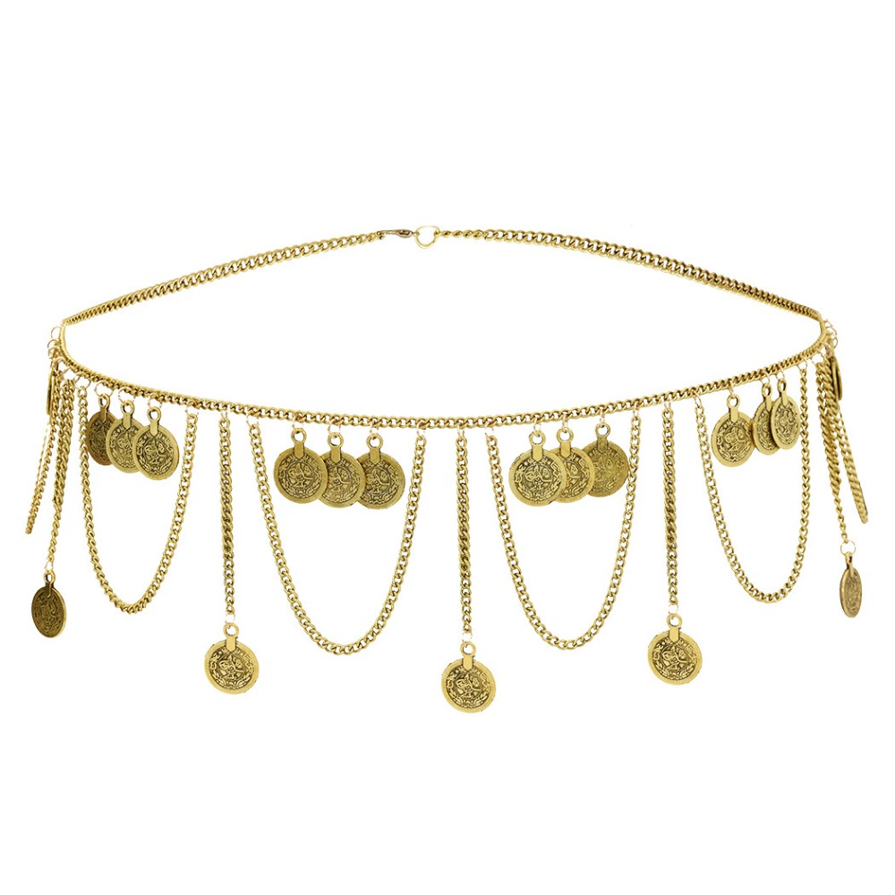 Ethnic Fashion Co In - เหรียญวินเทจจี้โลหะเครื่องประดับโซ่สไตล์โบฮีเมียนพู่เอวสไตล์ชาติพันธุ์เข็มขัด Belly Dance Body CHAIN PARTY