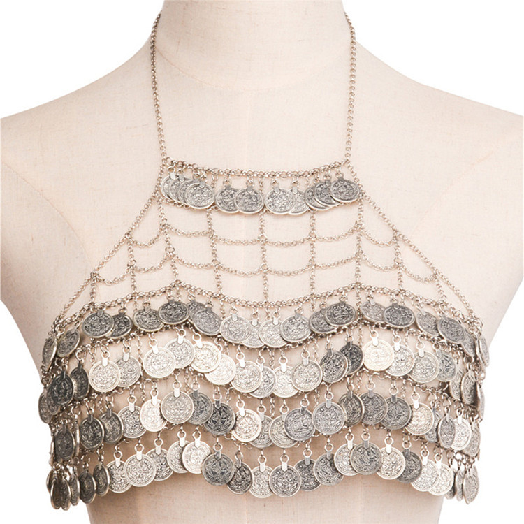 Ethnic Fashion Co In - ชายหาดยิปซีเหรียญพู่เซ็กซี่ Bra Chain Statement เครื่องประดับโลหะตาข่าย Slave