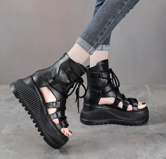 8 ซม.วัวแท้หนังข้อเท้า Booties - Ethnic Fashion Style บทวิจารณ์และราคา