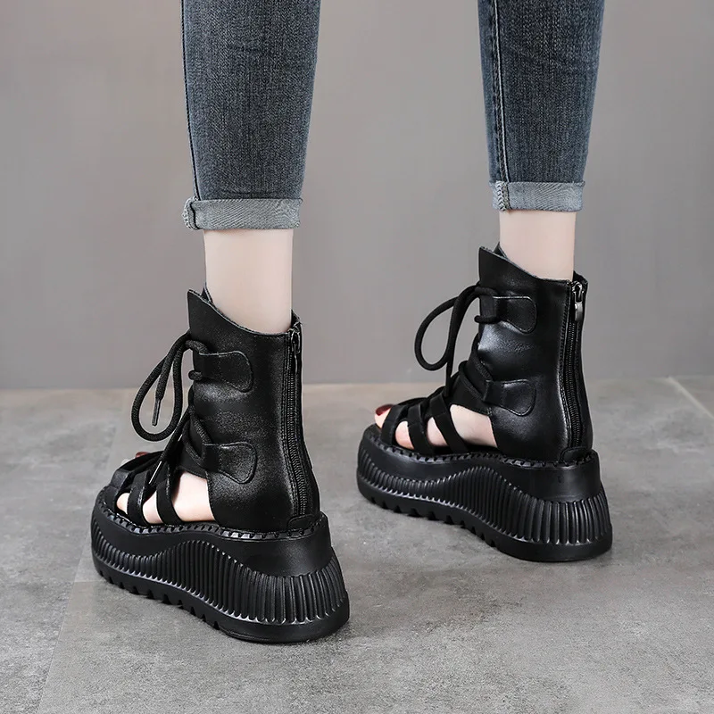 8 ซม.วัวแท้หนังข้อเท้า Booties - Ethnic Fashion Style บทวิจารณ์และราคา