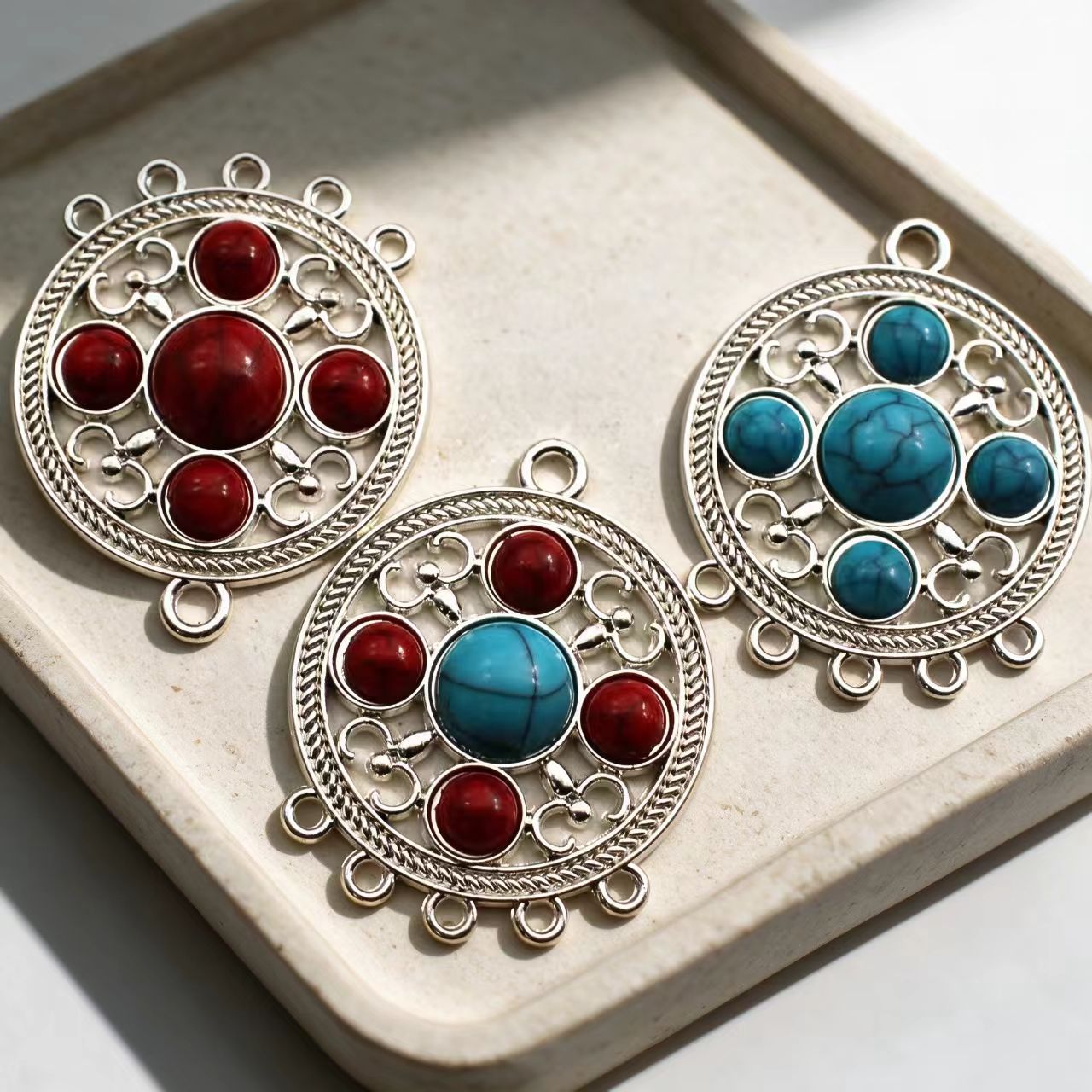 10 ชิ้น จี้โลหะทรงกลมลายชนเผ่า - Ethnic Fashion Style บทวิจารณ์และราคา