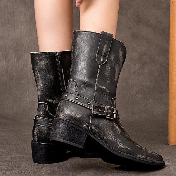 รองเท้าบูทข้อเท้าส้นหนา 4.5 ซม - Ethnic Fashion Style บทวิจารณ์และราคา